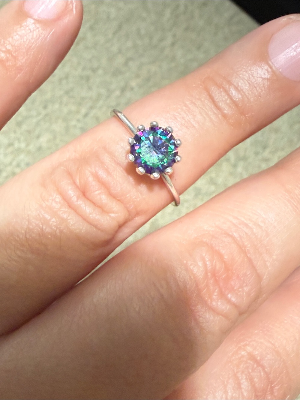 950 silver ring with blue-green mystical topaz Sz 8 Made in Peru